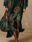 Green Faux Suede Tassel Maxi Dress For Women