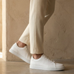 FJØRNA men's breathable leather trainers shoes with white soles and sleek black design, suitable for casual wear