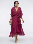 FJØRNA women's summer midi dress with a wrap design, flowy fabric, perfect for warm weather and casual occasions.