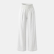 FJØRNA women's linen blend wide-leg trousers with elastic waist, relaxed fit and casual style, shown in beige fabric.