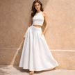 FJØRNA women's high waist maxi skirt with relaxed fit, flowing fabric, and elegant style, perfect for casual or dressy occasions.