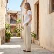 FJØRNA women's cotton linen high waist relaxed fit trousers, lightweight pants with a comfortable, stylish design.