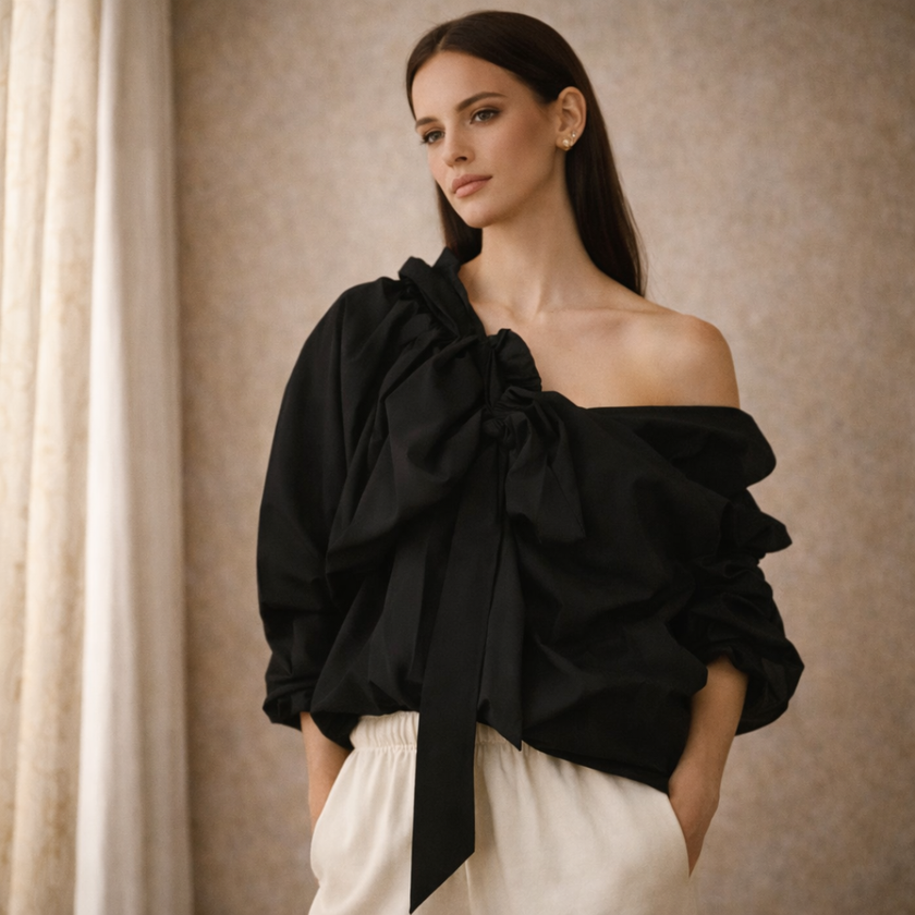 Oversized long sleeve top for women by FJØRNA, featuring a relaxed fit and soft fabric, shown on a model.
