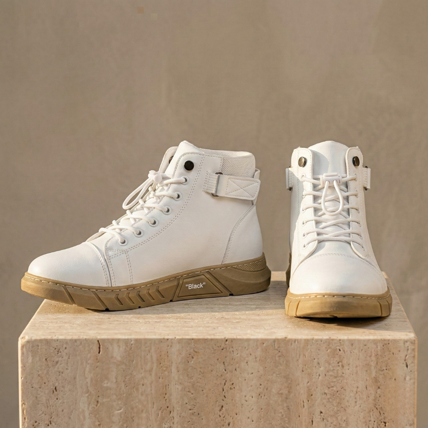 FJØRNA men's leather orthopedic boots with side zipper, stylish and supportive shoes for comfortable everyday wear.