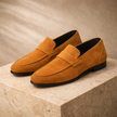 FJØRNA men's penny loafers shoes, black leather slip-on footwear with classic design and stitching details.