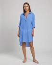 FJØRNA women's button-down cover-up mini dress with chest pockets, lightweight and stylish for beach or casual wear.