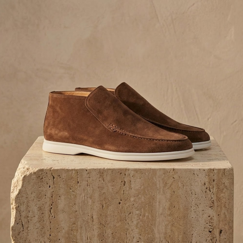 FJØRNA men's suede slip-on loafers with a sleek, casual design and comfortable fit, ideal for smart casual footwear.