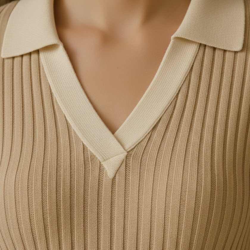 FJØRNA men's slim fit long sleeve knit top, stylish and comfortable, shown in a close-up image highlighting the fabric and fit.