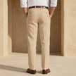 FJØRNA men's linen straight leg trousers with pleats, lightweight and tailored for a stylish, comfortable fit.