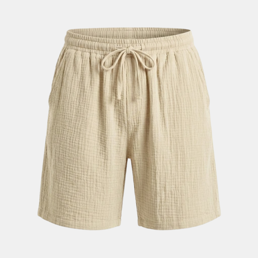 Men's relaxed fit drawstring shorts by FJØRNA, featuring casual style and comfortable fabric, shown on a model.