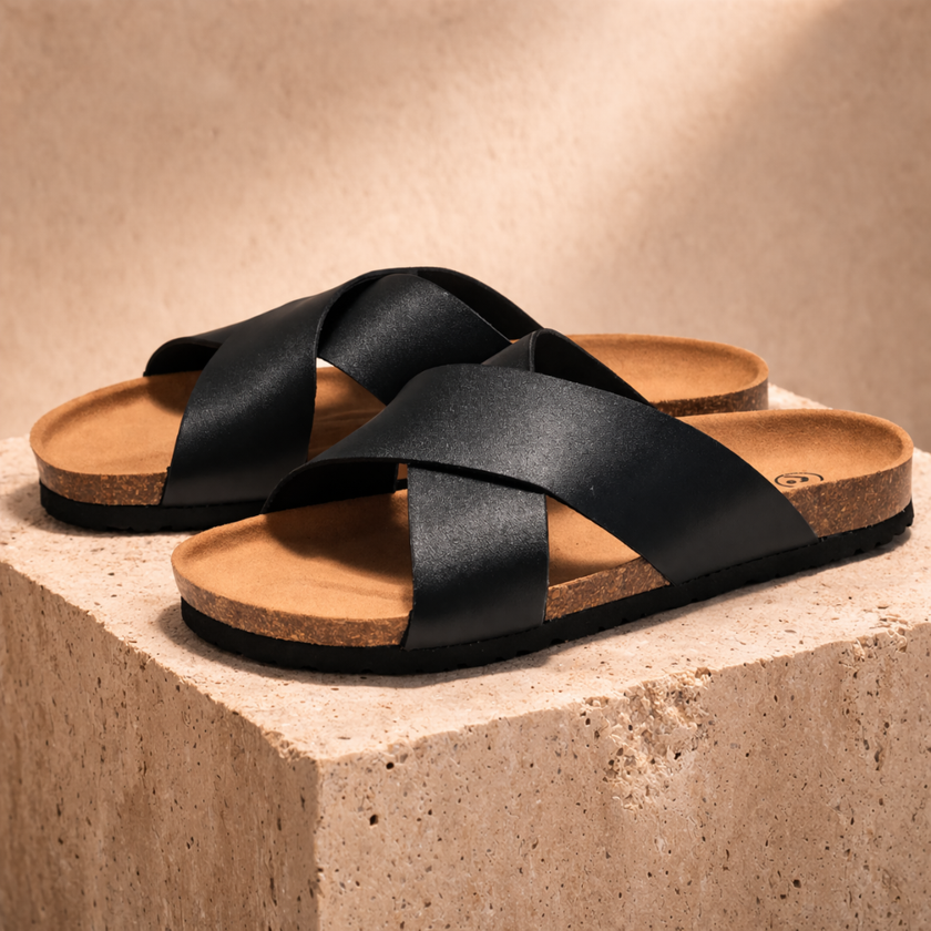FJØRNA men's red cushioned sandals with open toe and adjustable straps, designed for comfort and casual wear.