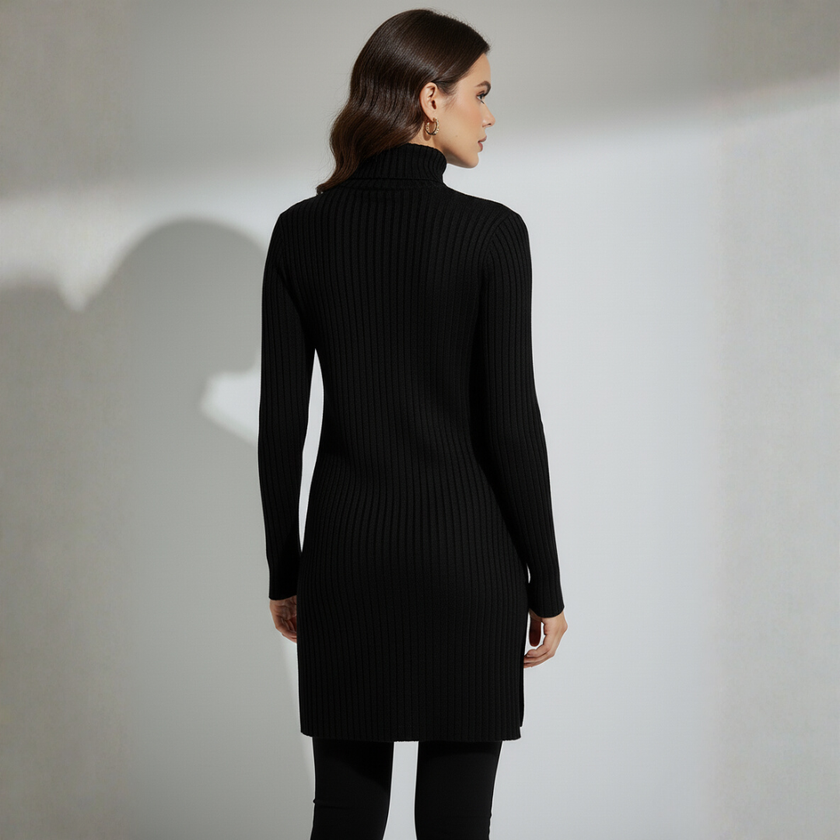 Women's Ribbed Turtleneck Tunic Sweater