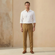 FJØRNA men's linen blend straight leg trousers with drawstring waist and relaxed fit, casual stylish pants for men.