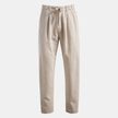 Men's linen blend trousers by FJØRNA, lightweight casual summer pants shown in natural fabric texture.