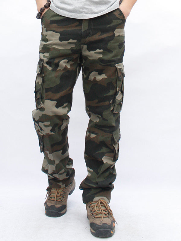 Men's camouflage military cargo pants by FJØRNA, straight cut cotton pants with side pockets for comfort and style
