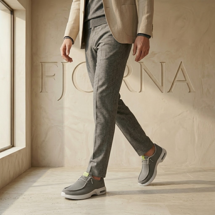 FJØRNA men's mesh walking shoes with breathable air cushion and lightweight design for comfortable outdoor walking.