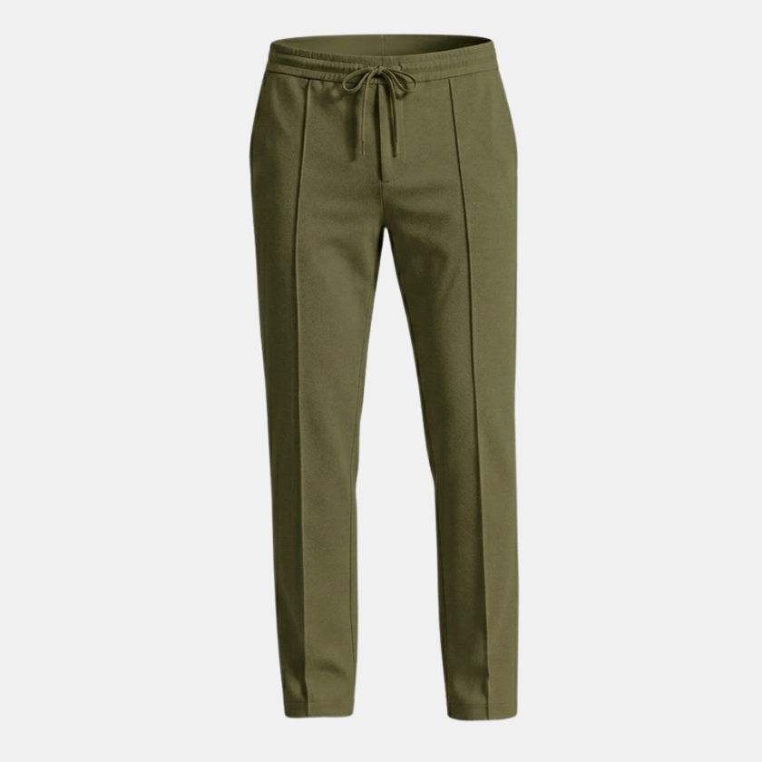 Men's relaxed fit straight leg trousers by FJØRNA with drawstring waist, casual and comfortable pants for everyday wear.