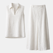 FJØRNA women's sleeveless linen co-ord set with a relaxed fit, featuring a matching top and pants for casual wear.