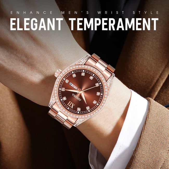 Elegant Quartz Watch with Diamond Disc