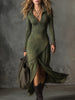 FJØRNA Bohemian washed cotton half-zip midi dress with hem slit, women's casual dress with relaxed fit and boho style.