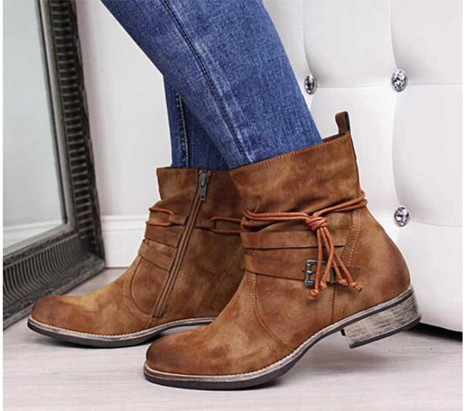 Stylish Brown Ankle Boots Buckle - 2