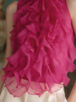 Magenta chiffon blouse for women by FJØRNA, high neck, sleeveless design with ruffle details, perfect for elegant occasions.