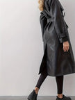 Elegant Black Leather Trench Coat - 5
