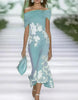 Green lace midi dress for women by FJØRNA, featuring intricate lace details and a flowing midi length.