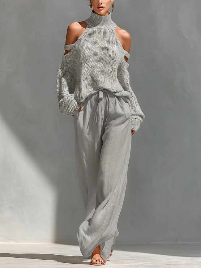FJØRNA women's linen summer two-piece co-ord set featuring a flowy top and matching shorts, ideal for warm-weather wear.