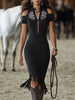 Black Faux Suede Floral Midi Dress | Casual Dress