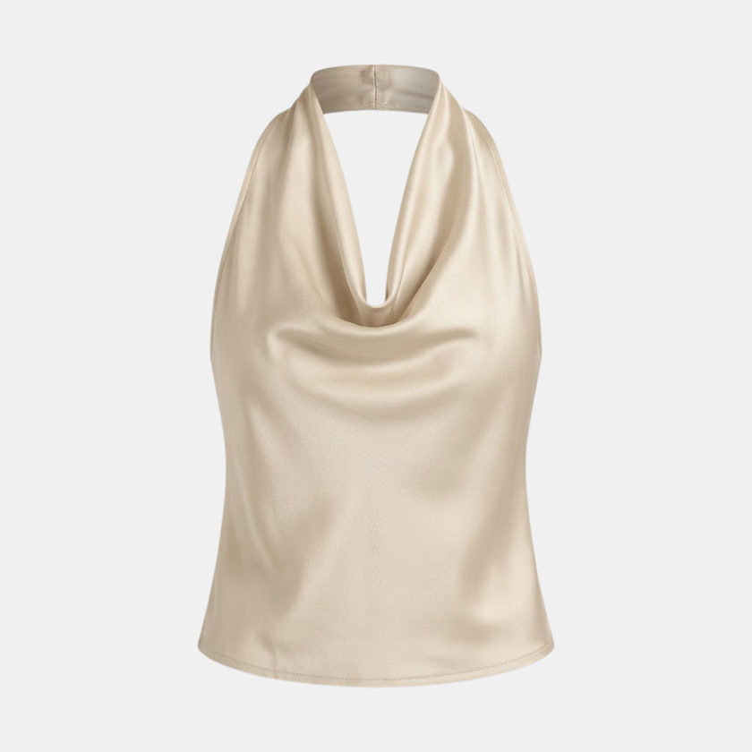 FJØRNA men's satin top, stylish and smooth fabric, featuring a sleek design perfect for casual or elegant wear.
