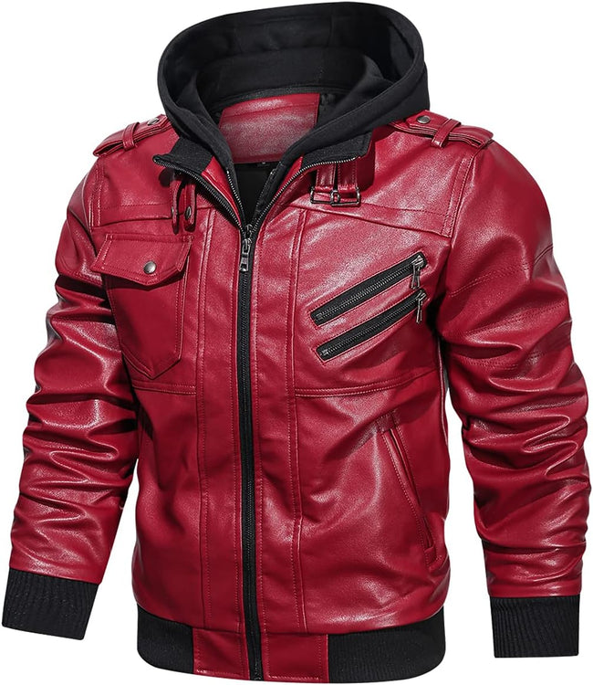 Ethan – Men's Leather Jacket - Stylish Bomber with Hood | Motorcycle Jacket 2