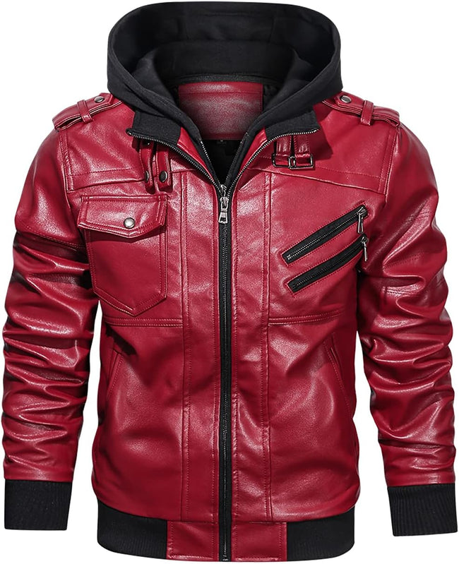 Ethan – Men's Leather Jacket - Stylish Bomber with Hood | Motorcycle Jacket 1