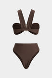 Women's asymmetrical bikini set by FJØRNA featuring a stylish swimwear design with a single-shoulder top and matching bottoms.
