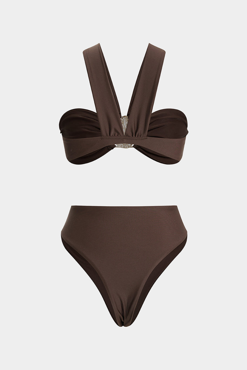Women's asymmetrical bikini set by FJØRNA featuring a stylish swimwear design with a single-shoulder top and matching bottoms.