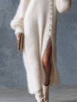 White Knit V-Neck Midi Dress For Women