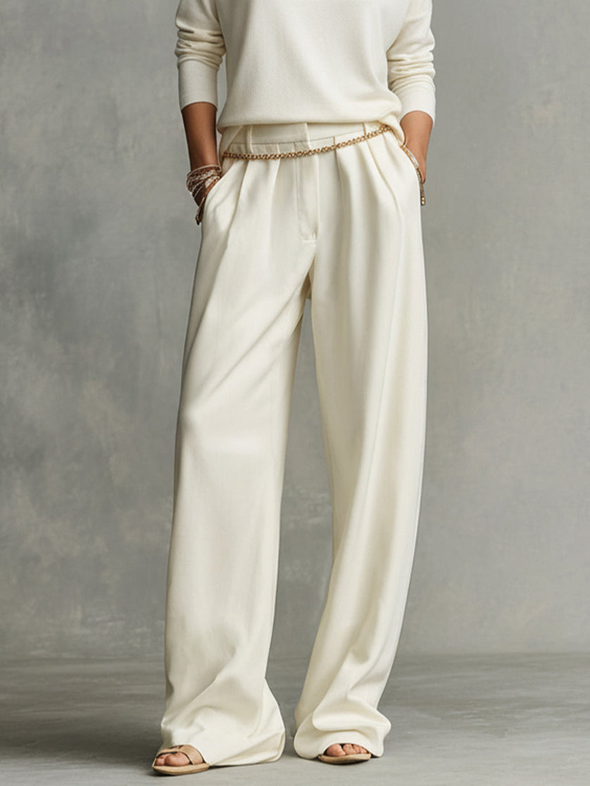 FJØRNA women's lightweight summer trousers with wide legs and belt, casual and breathable for warm weather.