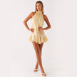 Pleated Halter Summer Dress Beige - 6