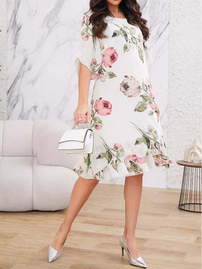 FJØRNA Violeta elegante vestido de gasa blanco, flowy dress with delicate fabric and elegant design, perfect for special occasions.