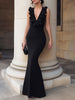 FJØRNA Eep V ruffle trim mermaid evening gown with long sleeves, elegant maxi dress for formal occasions