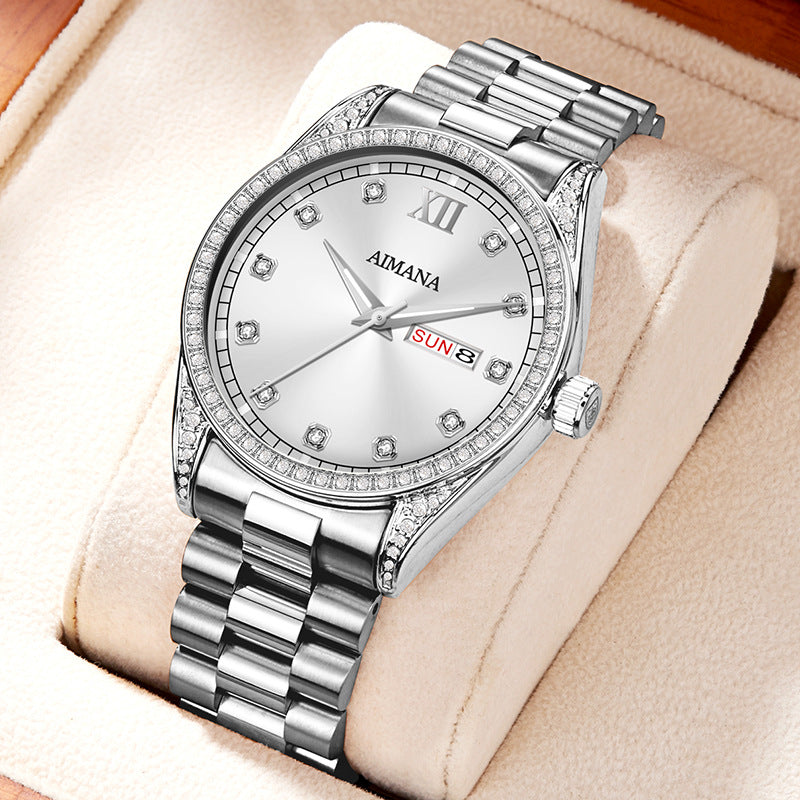 Elegant Quartz Watch with Diamond Disc