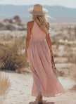 FJØRNA women's bohemian sleeveless cotton maxi dress with elegant resort style and relaxed fit, perfect for summer or vacation.