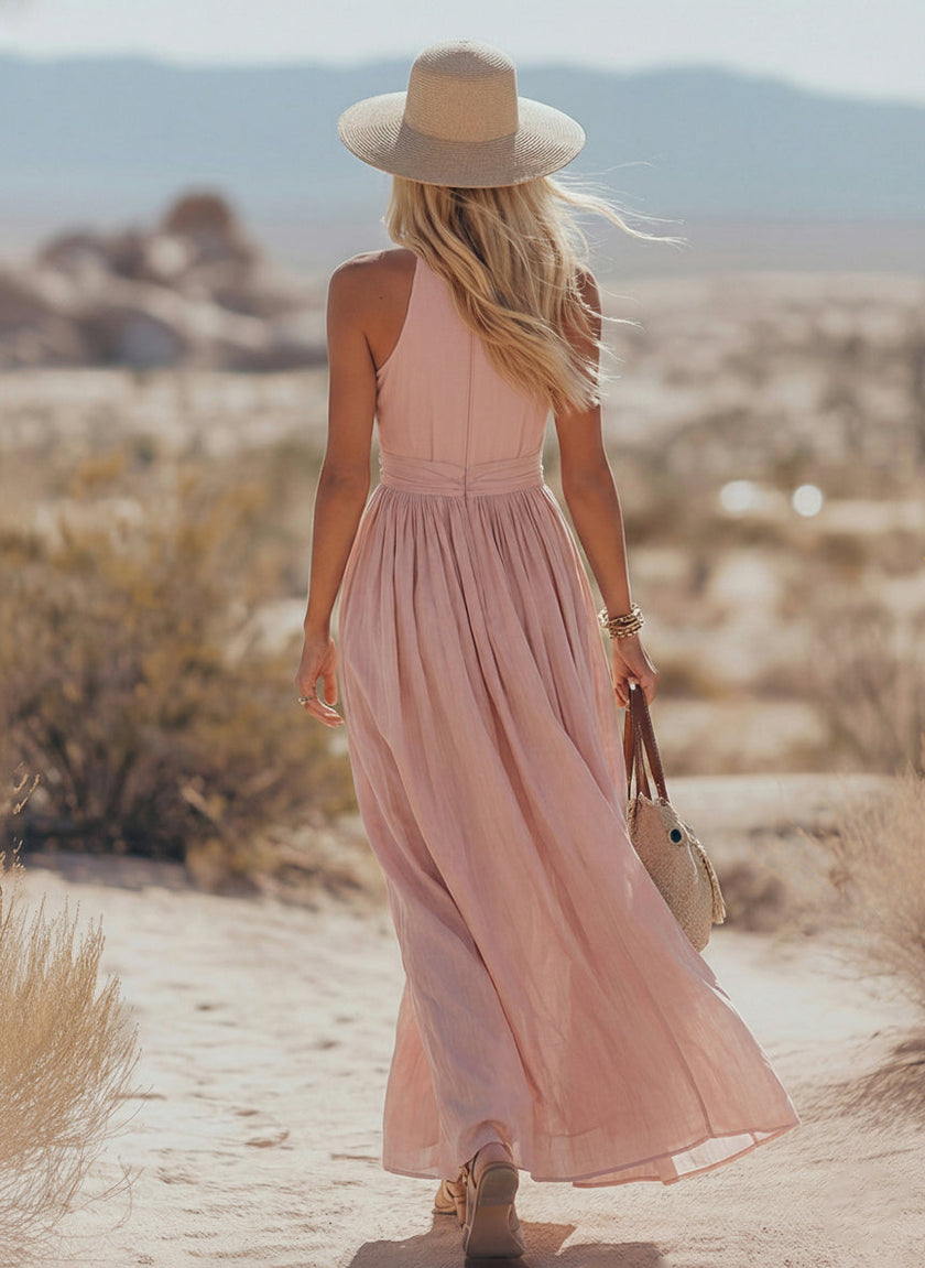 FJØRNA women's bohemian sleeveless cotton maxi dress with elegant resort style and relaxed fit, perfect for summer or vacation.