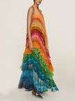 Unique Colorful Print Ruffle Women's Maxi Dress - Summer