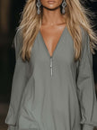 Grey V-Neck Mini Dress | Casual Dress