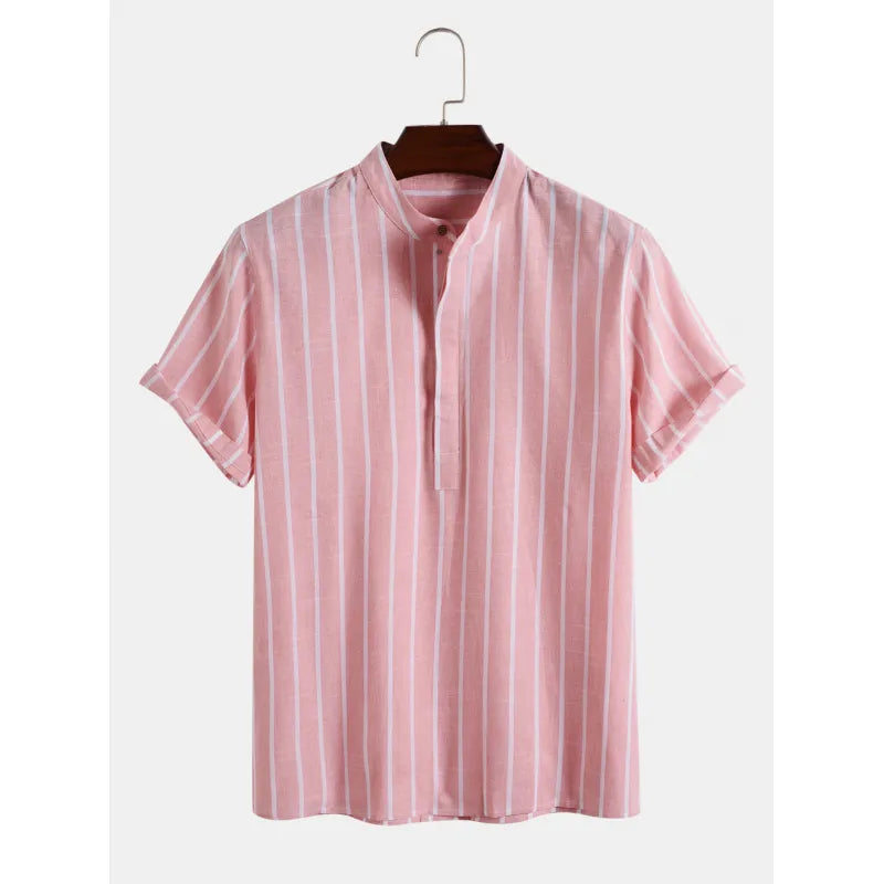 Striped Print Short Sleeve Collar Shirt