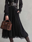 FJØRNA vintage lace hem pleated midi dress with button details, featuring a classic, elegant design and soft fabric.