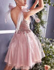 Red sequin mini dress for women by FJØRNA, A-line style with rhinestone embellishments and strappy design.