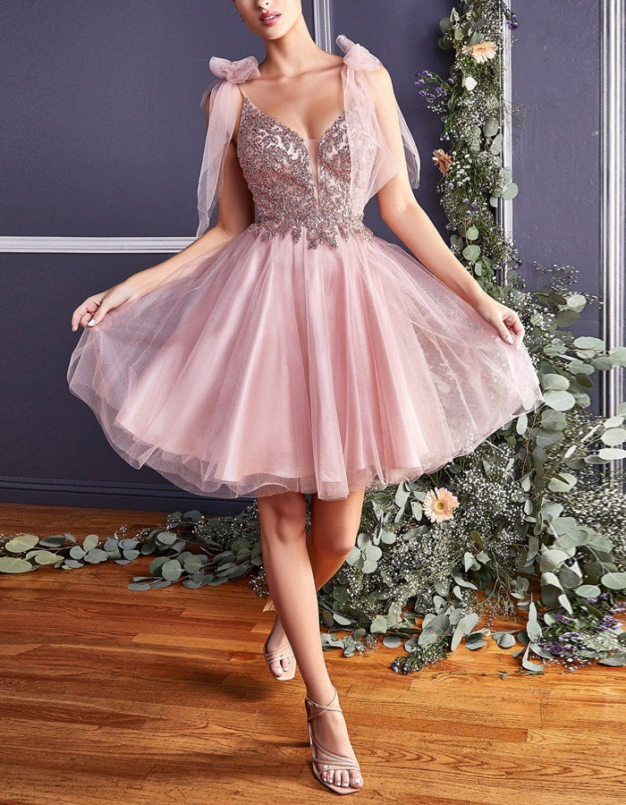 FJØRNA red sequin mini dress for women, A-line design with rhinestone embellishments and strappy details.