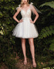 Red sequin mini dress for women by FJØRNA, A-line style with rhinestones and strappy details, shown on a model.